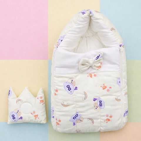 Cotton - Hooded Carry Nest - Light Green - Bow & Boy - 26