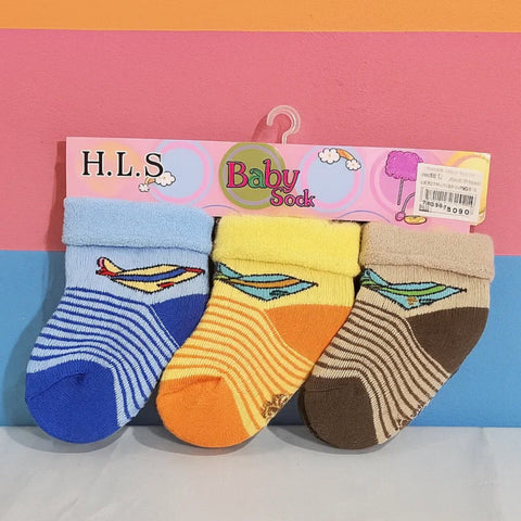 Pair of 3 Socks - Airplane Lining - Brown Orange Blue - 25