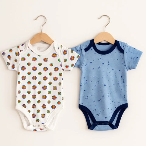 TBS - Pack of 2 - Short Sleeve Bodysuits - Blue - Stars & Circles
