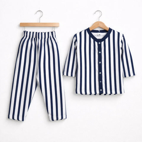TBS - Cotton Jersey - Night Suit - Navy - Stripes - 26
