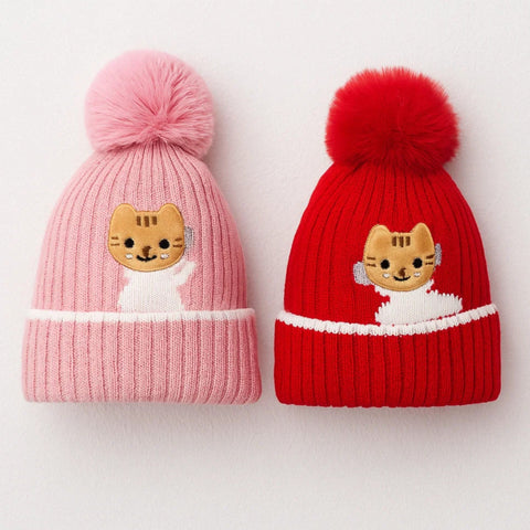 Street Six - Pack of 2 Caps - Cat - Red & Pink