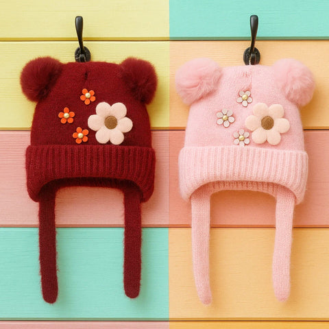 Pack of 2 - Woolen Caps - Pink & Maroon - Glitter - 25