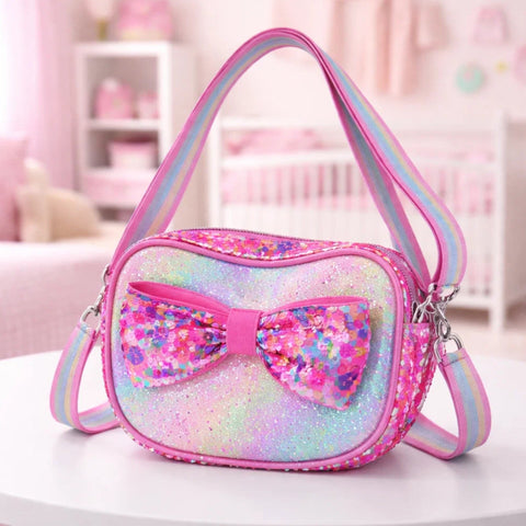Girl's - Fashion Crossbody Bag - Dark Pink - Bow Stars - 118804