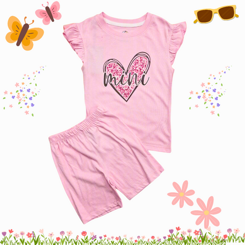 2 Pieces - Suit Set - Mini Heart - Pink
