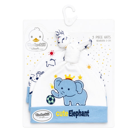 Wonderchild - Pack of 3 Hats - Blue  -  Cute Elephant
