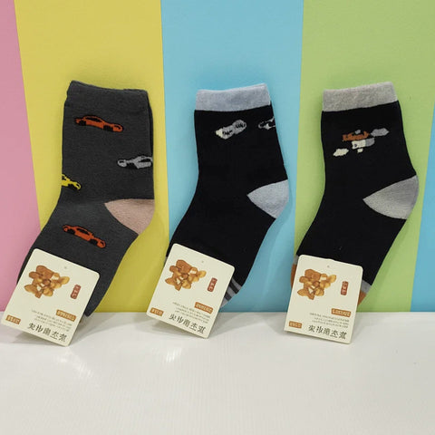 Pair of 3 Winter Socks - Mix - Navy Go Grey Car - 25