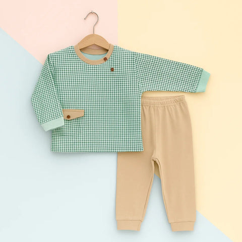 2 Pieces - Suit Set - Brown - Check