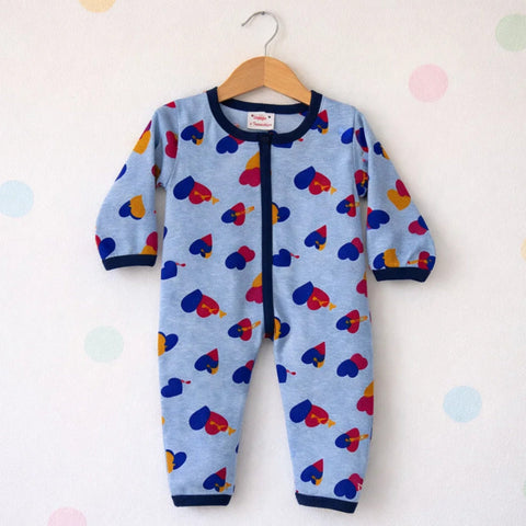 TBS - Cotton Jersey - Zipper Romper - Blue - Hearts - 26
