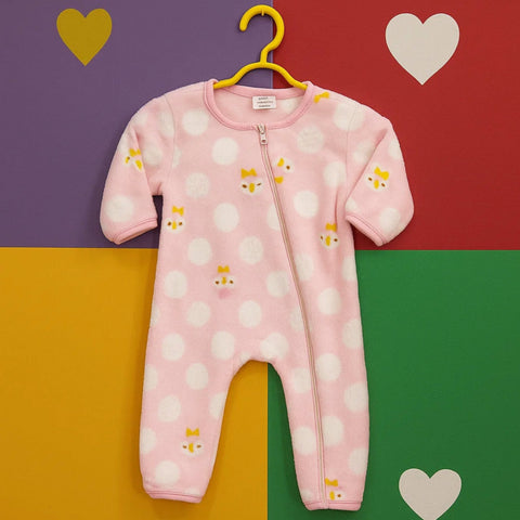 Fleece - Zipper Romper - Pink - Penguin