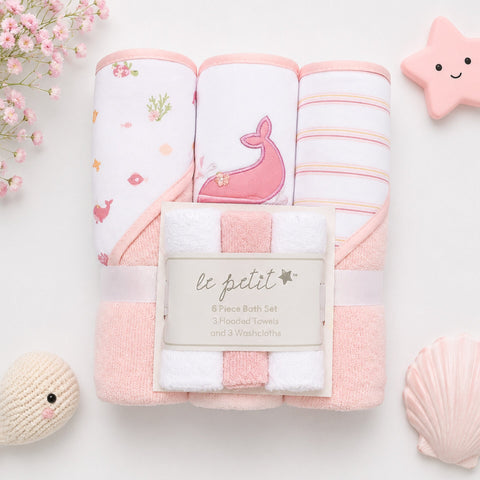 6 Pieces - Le Petit - Bath Towel Gift Set - Pink - Whale