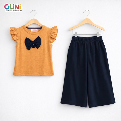 OLINI - Cropped Shirt & Bell Bottom - Brown - Flower