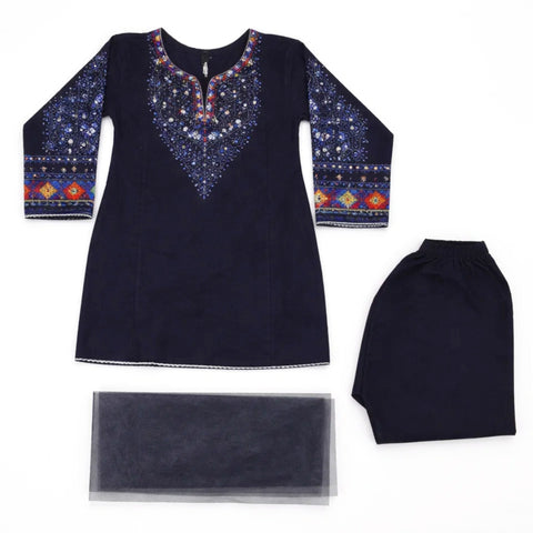 Beaut - 3 Pieces - Shalwar Kameez - Dark Purple - Embroidered