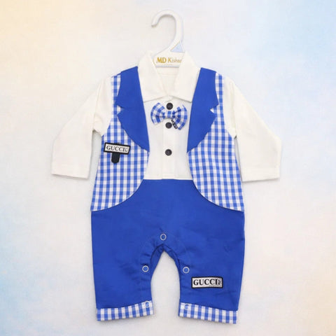 GM - Romper - White & Blue - Bow Gucc