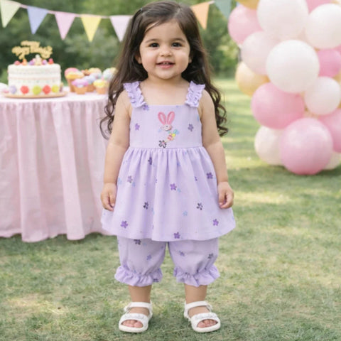 P&P - 2 Pieces - Frock Set - Purple - Butterfly & Flowers