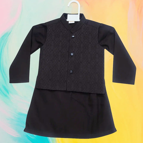 TBS - 3 Pieces - Waist Coat Kurta Shalwar - Wash N Wear - Charcoal