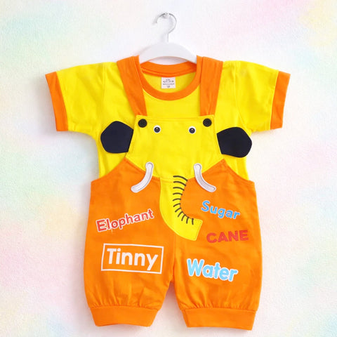 Hungle - 2 Pieces - Dungaree Set - Yellow & Orange - Elephant