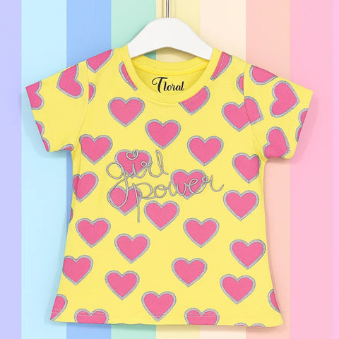 Floral - Cropped T-Shirt - Hearts - Yellow