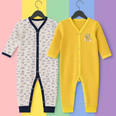 Junior's - Pack of 2 Rompers - Yellow & Skin - Balloon & Characters