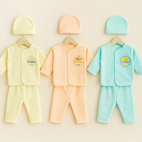 Fleece - 3 Pack - Newborn Night Suits - Peach Blue Yellow - Dynasty