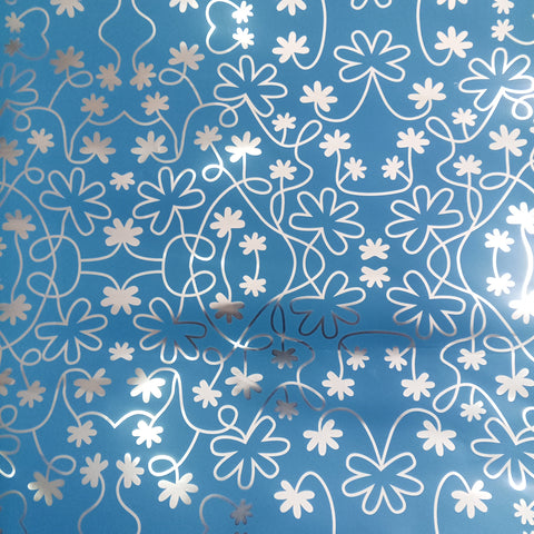Gift Wrapping Sheet - Blue & Flowers