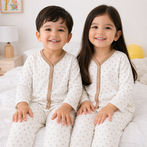 TBS - Cotton Jersey - Night Suit - Brown - Mini Hearts - 26