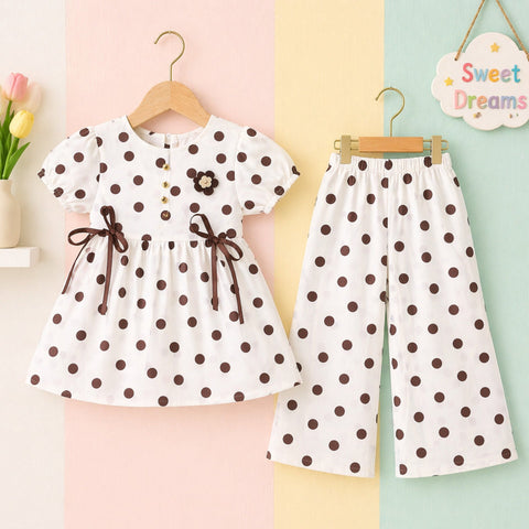 GA - 2 Pieces - Frock Set - Brown - Polka