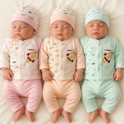 Kiddy's - Pack of 3 - Newborn Night Suits - Rocket
