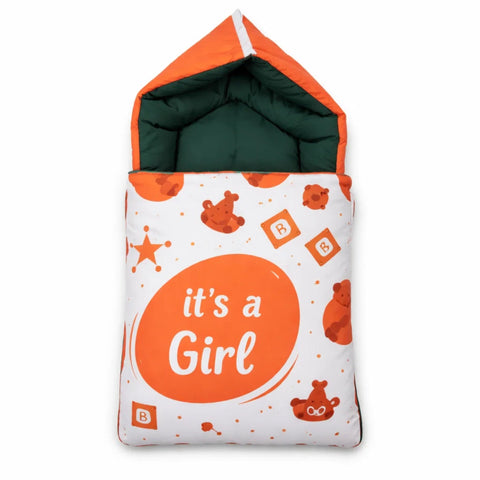 Cotton - Hooded Carry Nest - Orange - It's A Girl - 26