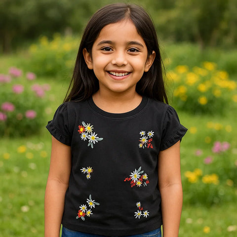 Floral - Cropped T-Shirt - Floral - Black