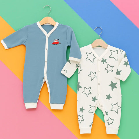 Junior's - Pack of 2 Rompers - Green & White - Car & Stars