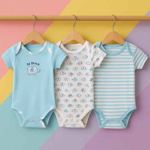 BRL - Pack of 3 - Short Sleeve Bodysuits - Blue - Lining