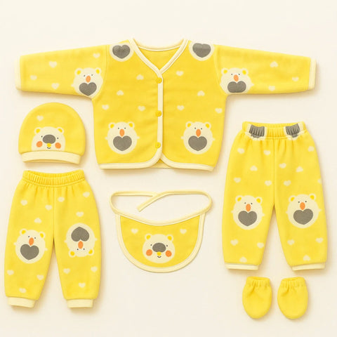 Fleece - 6 Pieces - Starter Set - Yellow- Bear & Hearts