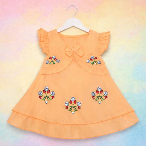 P&P - Short Sleeve - Embroidered Frock - Peach - Chain Floral