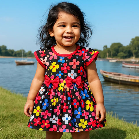 Pink & Pink - Frock - Vol 05-25 - Black - Multi Flowers