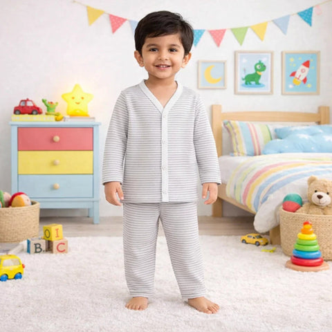 TBS - Cotton Jersey - Night Suit - Grey - Stripes - 26