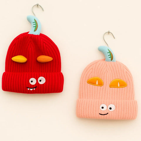 Pack of 2 - Woolen Caps - Red & Pink - Eyes - 25