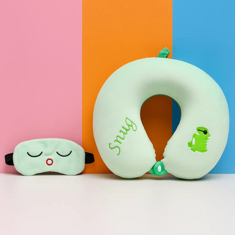 2 In 1 - Plush - Neck Pillow With Eye Mask - Light Green - Snug