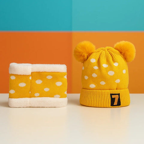 Wool Cap With Muffler - 7 Shapes - Yellow