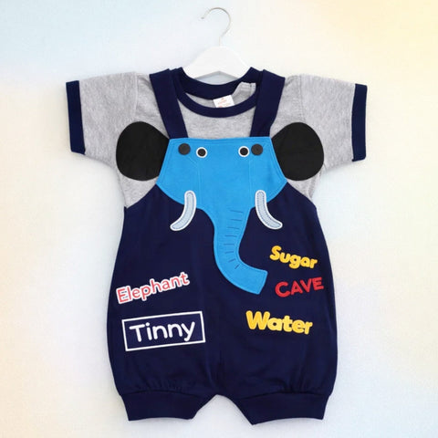 Hungle - 2 Pieces - Dungaree Set - Grey & Navy - Elephant