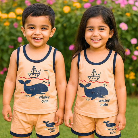 Sando & Shorts - Peach - Whale