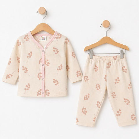 TBS - Cotton Jersey - Night Suit - Pink - Leaves - 26