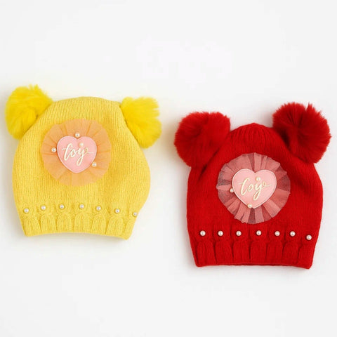 Pack of 2 - Woolen Caps - Red & Yellow - Floral Net - 25