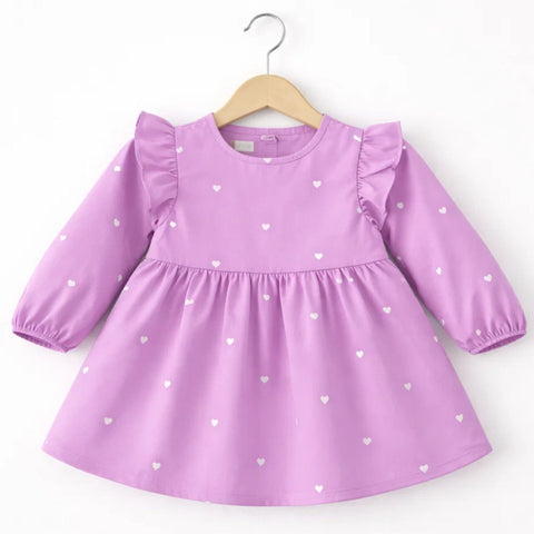 Wow - Cotton Embroidered - Frock - Purple - Hearts