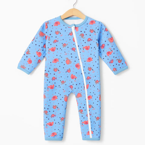 TBS - Velvet - Zipper Romper - Blue - Elephants