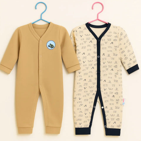 Junior's - Pack of 2 Rompers - Brown & Skin - Car & Characters