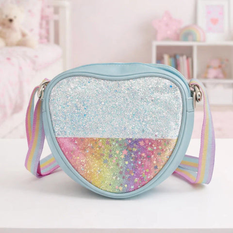 Girl's - Fashion Crossbody Bag - Blue - Shining Heart - 118803