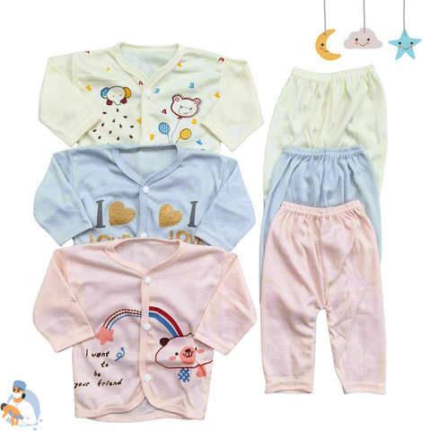 3 Pack - Newborn Night Suits - Yellow Pink Grey - Characters - 25