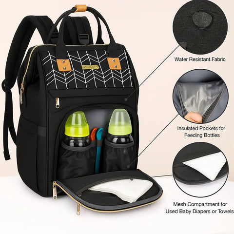 Babeyer - Waterproof Diaper Backpack - Black