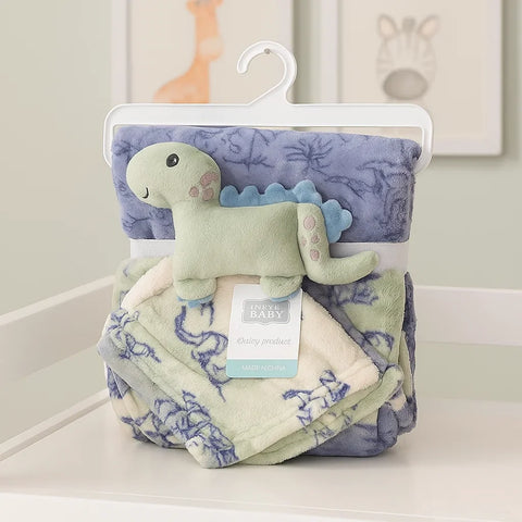 Hudson - Plush Toy Blanket - Dinosaur - Blue & Green