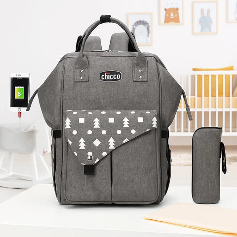 Chicoo - Waterproof Diaper Backpack - Grey